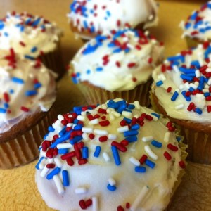 cupcakes with red, white and blue sprinkles