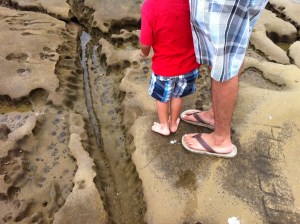father and son daddy and son feet at beach