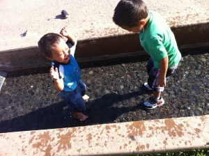 kids splashing water hot summer day